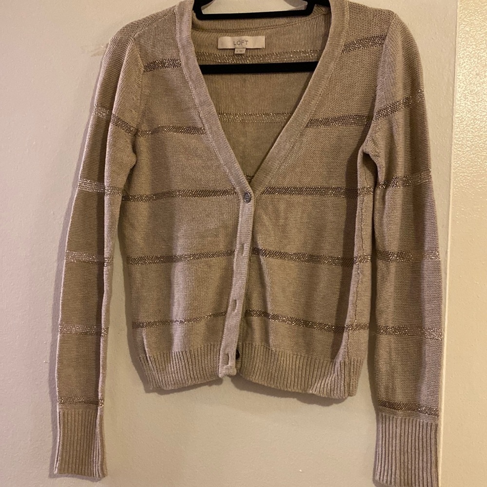 Loft Women button up sweater cardigan size M color gold and creamy